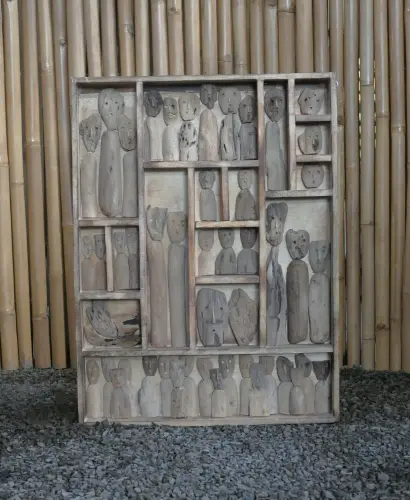 Product image of the product “Wall Art - Human Tribe, made from recycelt wood. 60 x 80 cm ”